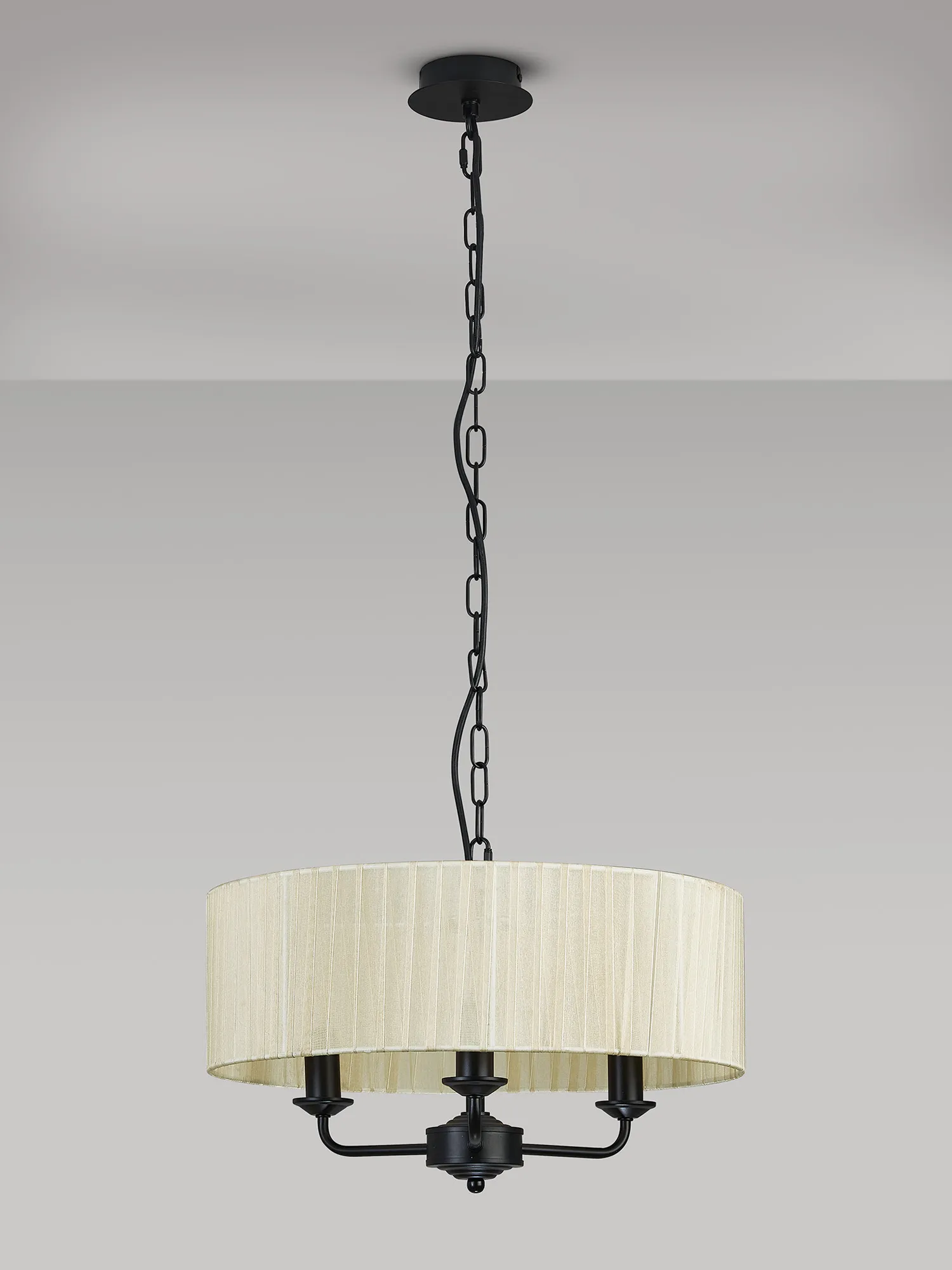 Banyan 45cm 3 Light Pendant Matt Black, Cream DK1025  Deco Banyan MB CR